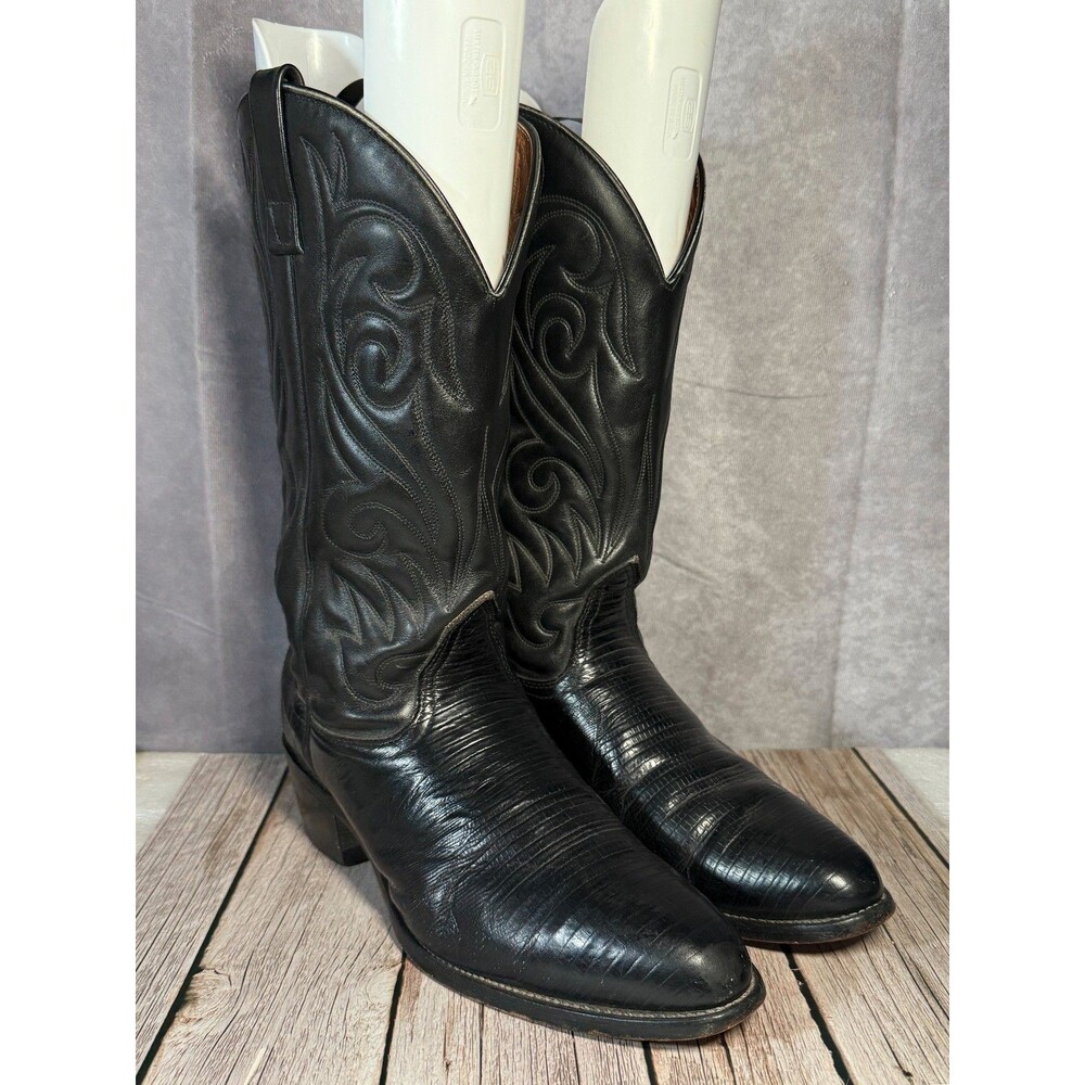 Palomino Mens 10 D Black Lizard Cowboy Boots USA Western Exotic Leather